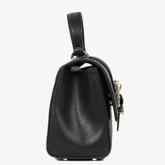 Jimmy Choo Cheri Black Soft Grainy Leather Crystal-Buckle Top Handle Bag - Picture 3 of 14